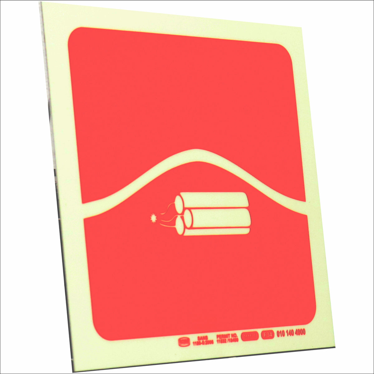 PHOTOLUMINESCENT 190MM SAFETY SIGN - F34-BOMB BAG
