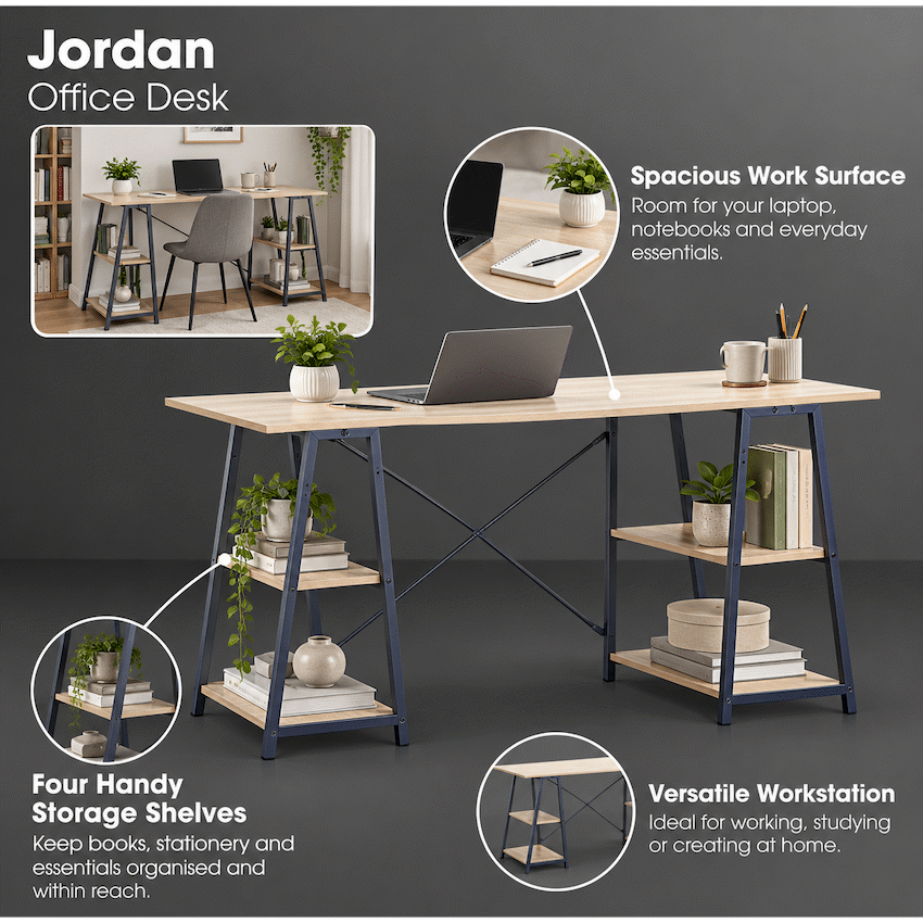 Everfurn Jordan Office Desk with 4 Shelves