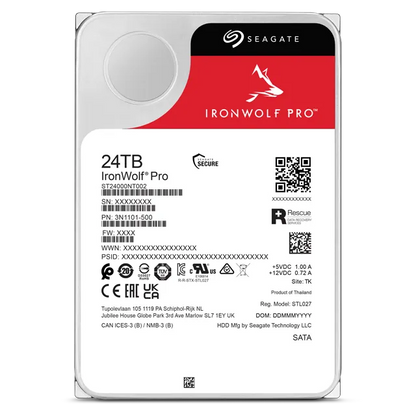 Seagate Ironwolf Pro ST24000NT002 24TB 3.5'' HDD NAS Drives 7200 RPM; SATA 6GB/s Interface; 256MB Cache;550TB/Year; Unlimited Ba