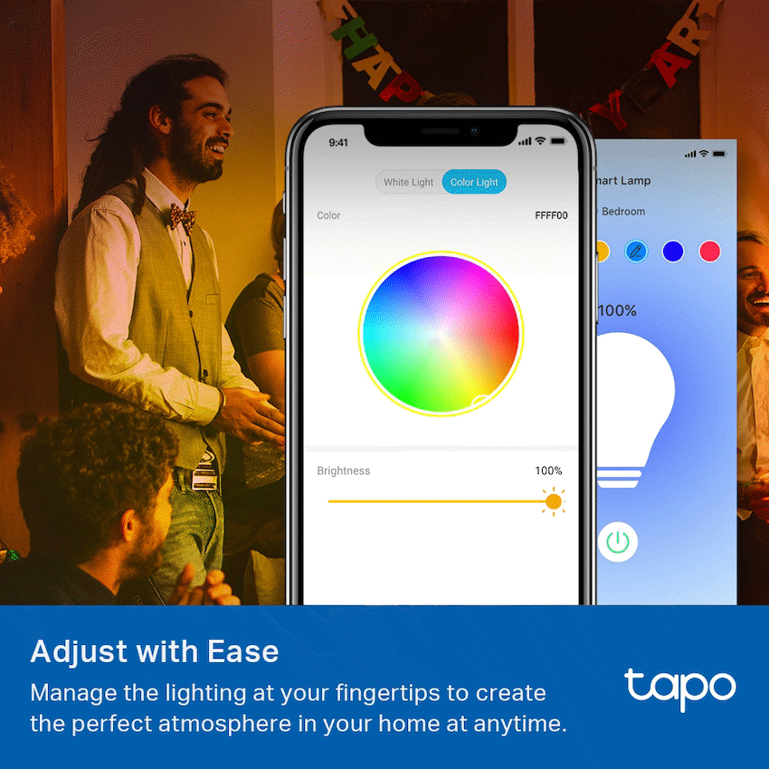 TP-Link Tapo L530E 2 Pack 8.7w Smart Wi-Fi Warm White Light Bulb, Dimmable, A60, E27
