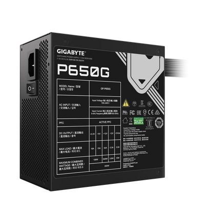 Gigabyte PSU P650G Gold Certified 650W - 3 Year Warranty; 24/20-pin x 1; CPU 4+4-pin x 1; PCI-E 6+2-pin x 2; SATA x 6; Peri x3