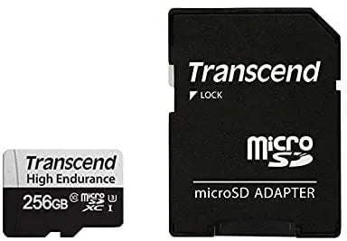TRANSCEND 350V 256GB HIGH ENDURANCE MICRO SD UHS-I U3 C10 SDXC - READ 100 MB/S - WRITE 45MB/S - WITH SD ADPTOR