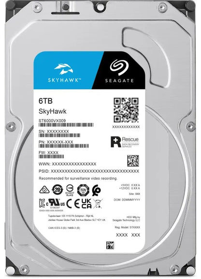 Seagate Skyhawk ST6000VX009 6TB 3.5'' HDD Surveillance Drives; SATA 6GB/s Interface; 8+ Bays Supported; MTBF: 1M Hr's; Camera's