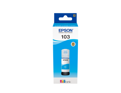 Epson 103 Ink Bottles Cyan 65ml EcoTank L1110 / L1250 / L3110 / L3150 / L3210 / L3211 / L3250 / L3252 / L3310 / L3550 / L3560 / L5190 7500 pages
