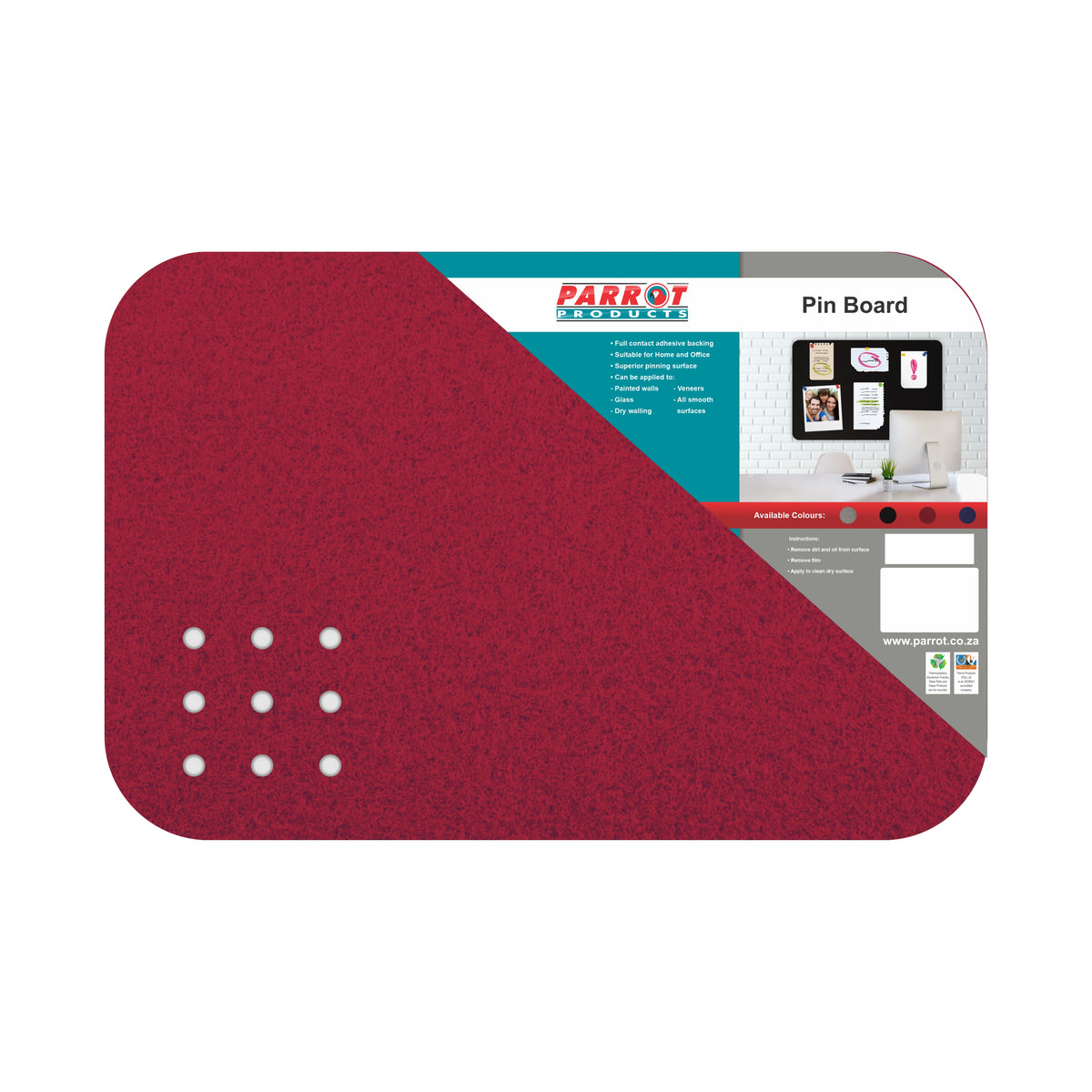 PIN BOARD ADHESIVE NO FRAME 450*300MM RED