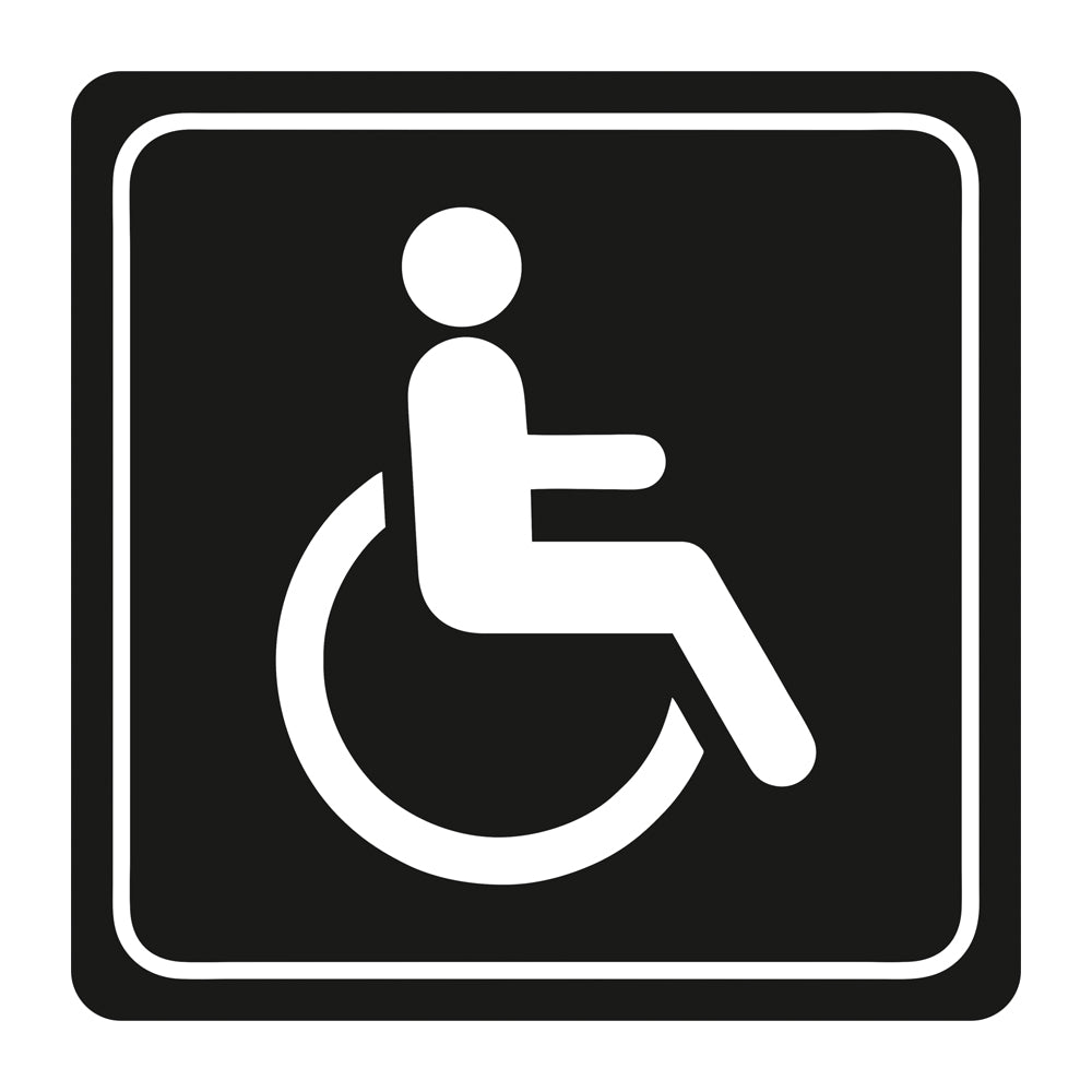 SIGN SYMBOLIC 150*150mm BLACK PRINTED DISABLED TOILET SIGN ON WHITE ACP