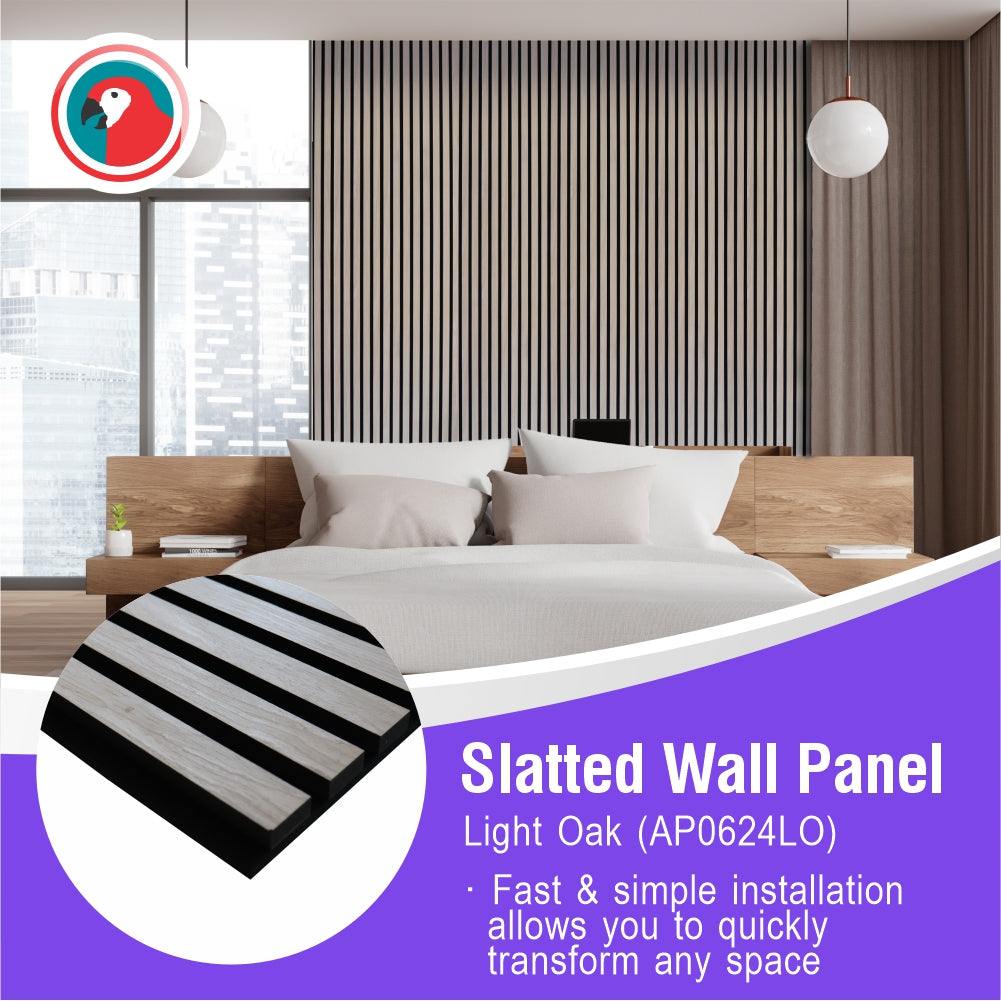 ACOUSTIC SLATTED WALL PANEL 600 X 2400 - LIGHT OAK