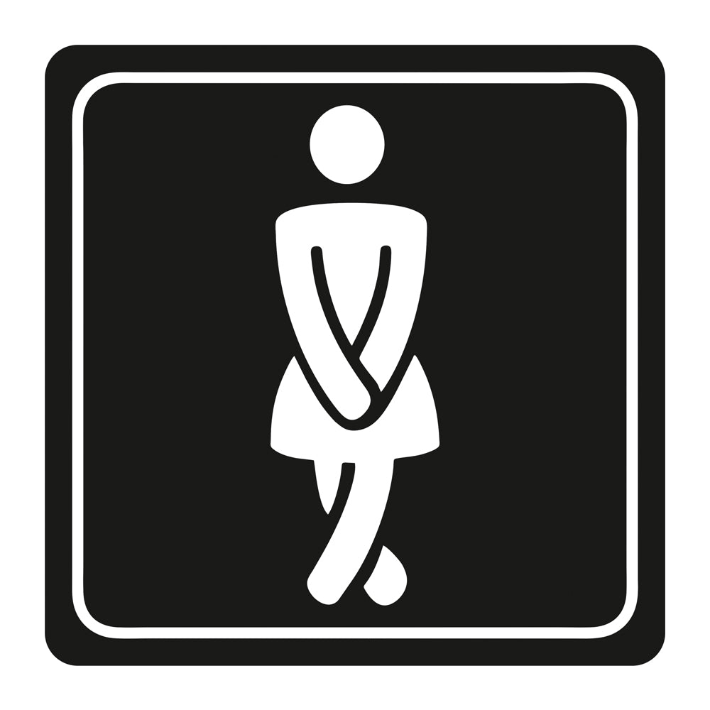 SIGN SYMBOLIC 150*150mm BLACK PRINTED LADIES TOILET SIGN ON WHITE ACP