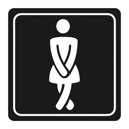 SIGN SYMBOLIC 150*150mm BLACK PRINTED LADIES TOILET SIGN ON WHITE ACP
