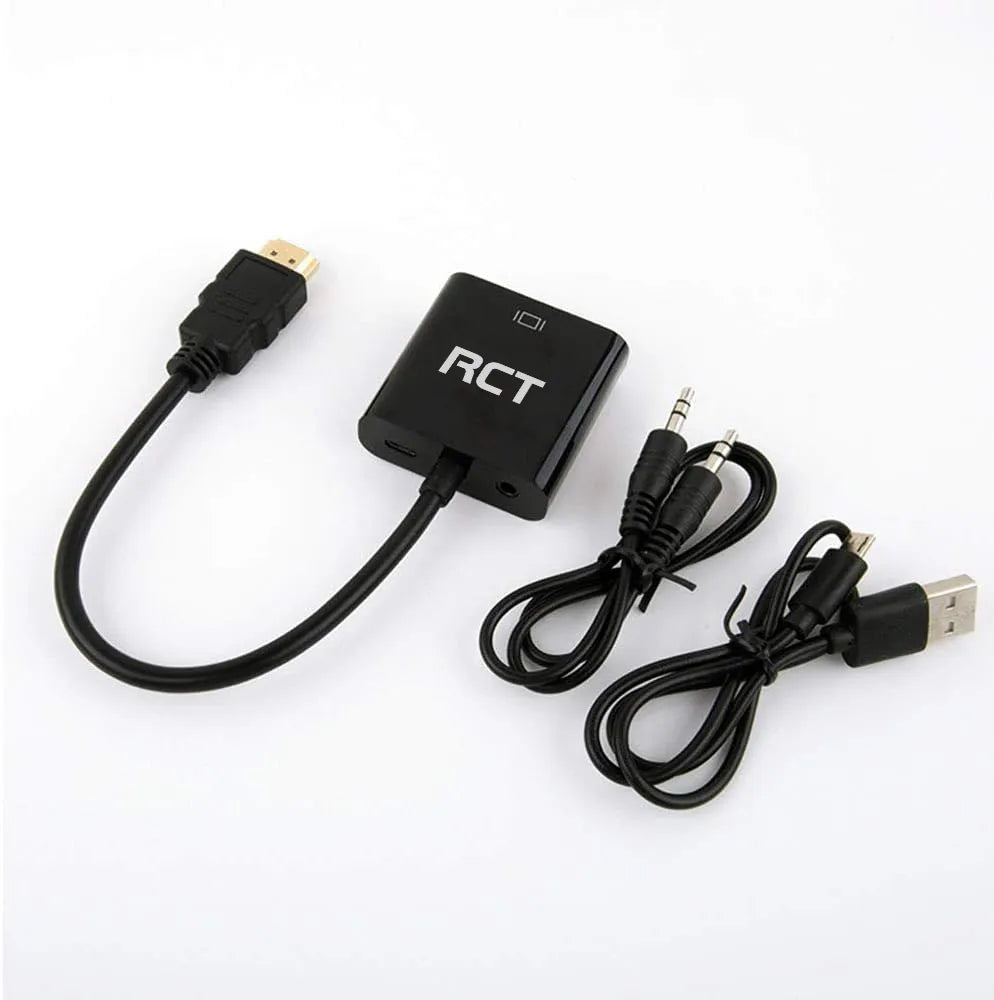 RCT HDMI (Male) to VGA (Female) Adapter with 3.5mm Audio Output | 1080p Full HD Video Converter