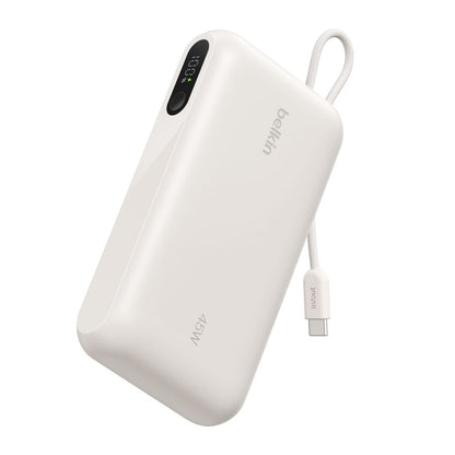 Belkin - UltraCharge 20 000 mAh 45 Watt, Battery Pack with Integrated Cable and Digital Display, Fast Charging USB-C Portable Charger for iPhone, iPad, Galaxy, Pixel, MacBook Air & More - Sand