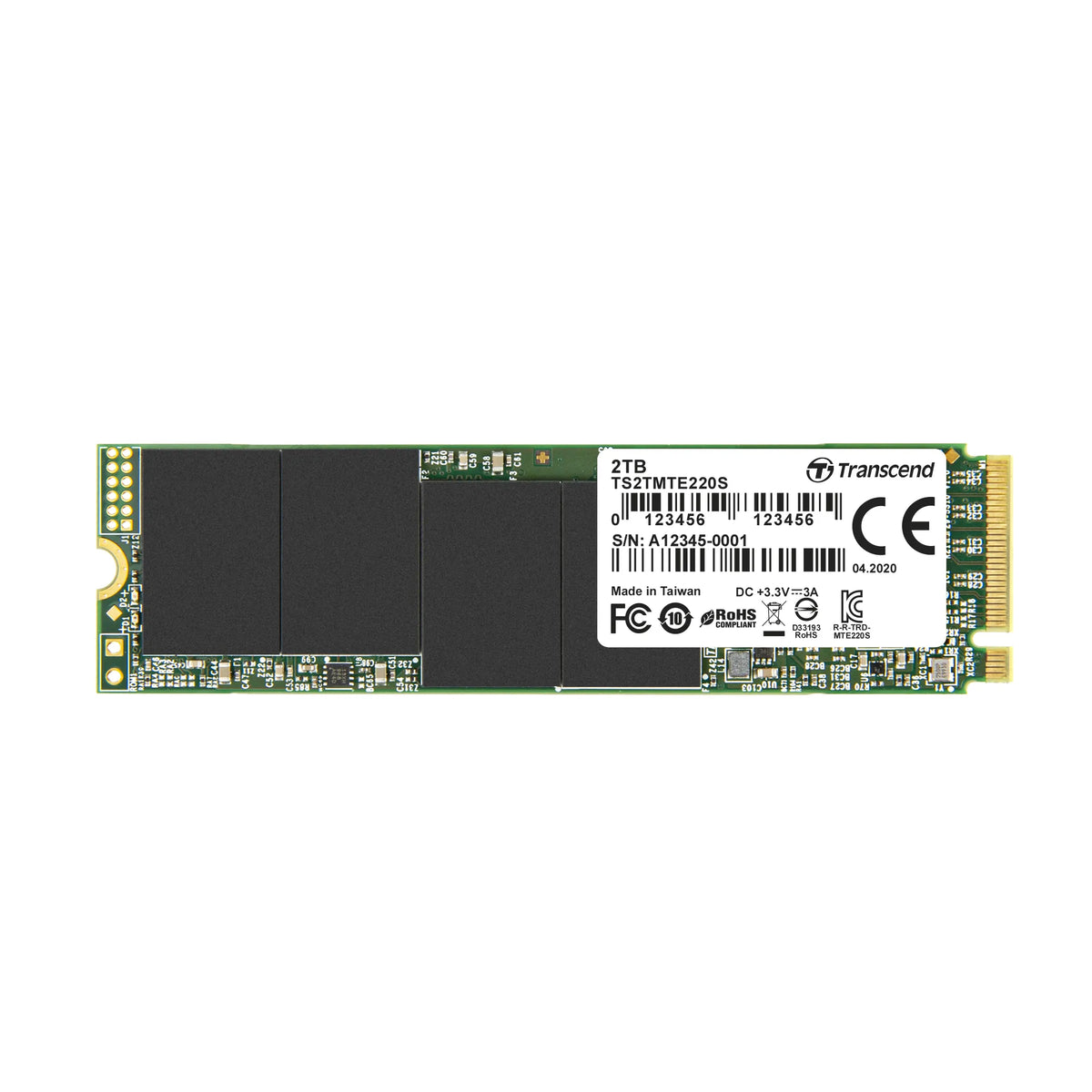 TRANSCEND 2TB MTE220S PCI-E GEN 3x4 NVMe M.2 2280 SSD 3D TLC with DRAM cache - 3500 MB/s Read 2900 MB/s Write - 4400 TBW