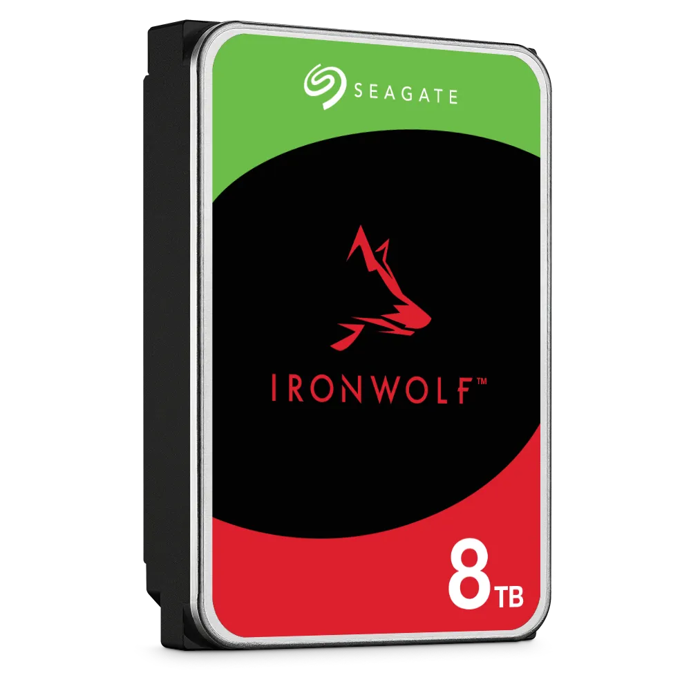 Seagate Ironwolf ST8000VN002 8TB 3.5'' HDD NAS Drives; SATA 6GB/s Interface; 1-8 Bays Supported; MUT: 180TB/Year; RV: Yes; Dual
