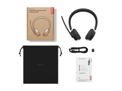 LENOVO Dual-Mode Wireless ANC Headset 6550|BT 5.3|Wireless USB-C Receiver|Noise Cancellation|Travel Pouch | 3yr Carry In