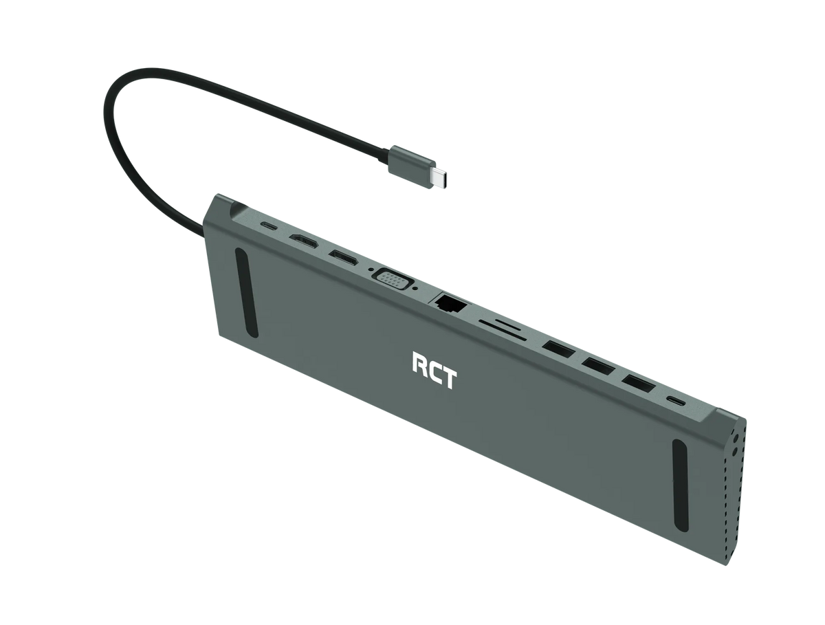 RCT 13-in-1 USB type C dock with 1 HDMI | 1 DP | 1 VGA | 3 USB 3.0 | 1 RJ45 | PD | 3.5mm audio & mic and SD/TF3.0 reader