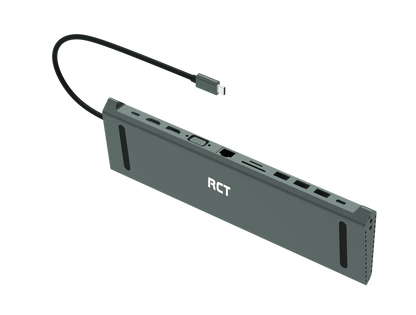 RCT 13-in-1 USB type C dock with 1 HDMI | 1 DP | 1 VGA | 3 USB 3.0 | 1 RJ45 | PD | 3.5mm audio & mic and SD/TF3.0 reader