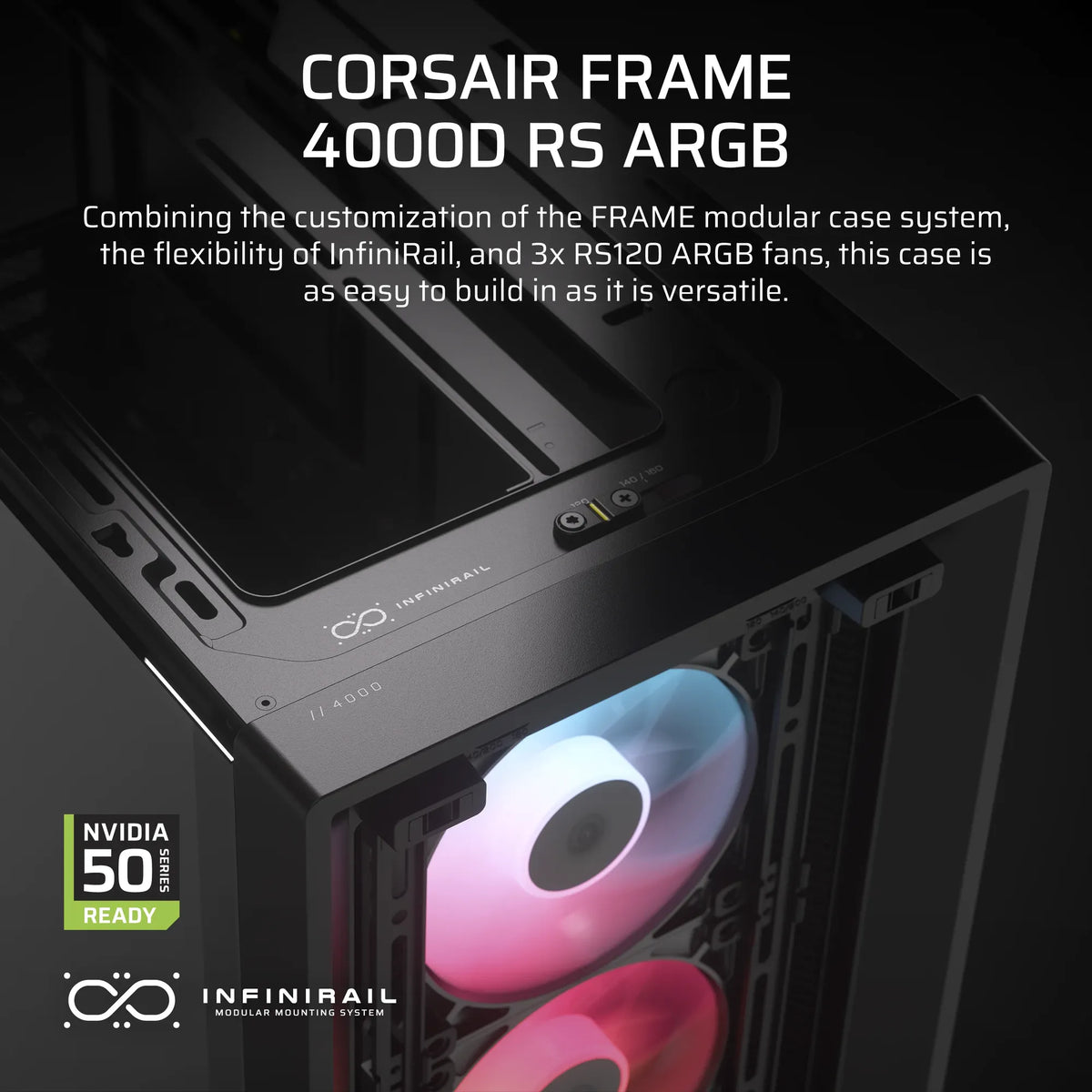 FRAME 4000D RS ARGB Black Mid-Tower PC Case; 2x 3.5'' | 2x 2.5'' Drive Bays; Up to 360mm Radiator; 3x RS ARGB PWM Fans;