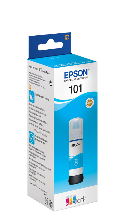 Epson 101 Ink Bottles Cyan 70ml Ecotank L4150 / L4156 / L4160 / L4260 / L6160 / L6170 / L6176 / L6190 / L6270 / L6290 / L6370 / L14150 6000 pages