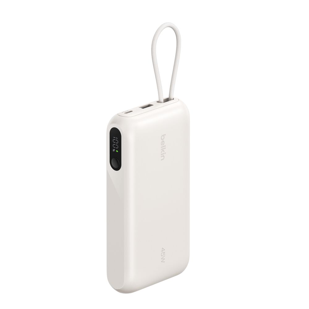 Belkin - UltraCharge 20 000 mAh 45 Watt, Battery Pack with Integrated Cable and Digital Display, Fast Charging USB-C Portable Charger for iPhone, iPad, Galaxy, Pixel, MacBook Air & More - Sand