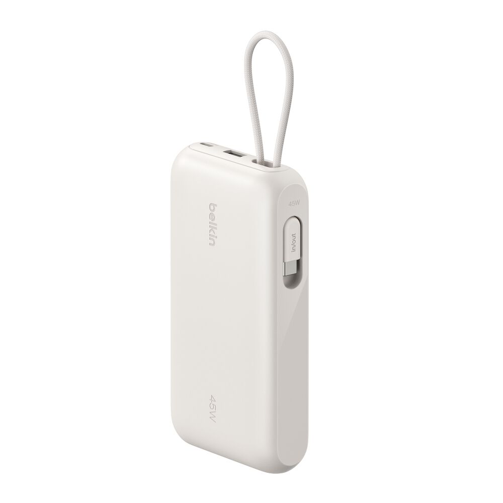 Belkin - UltraCharge 20 000 mAh 45 Watt, Battery Pack with Integrated Cable and Digital Display, Fast Charging USB-C Portable Charger for iPhone, iPad, Galaxy, Pixel, MacBook Air & More - Sand
