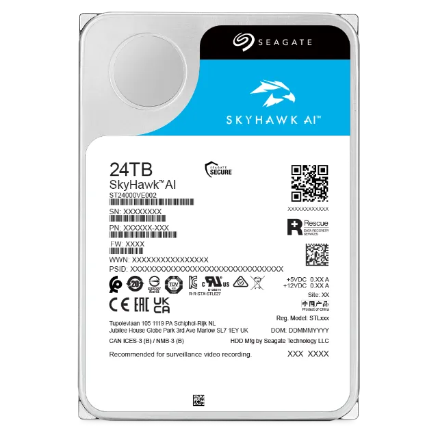 Seagate Skyhawk AI ST24000VE002 24TB 3.5'' HDD Surveillance Drives; SATA 6GB/s Interface; 256MB Cache; RPM: 7200; 512e; 5 Year l