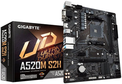 GIGABYTE Motherboard AMD A520M-S2H for 3rd/4th/5th Generation AMD Ryzen™ processors; 2x Dual DDR4; 1x M2; HDMI; DVI; VGA.