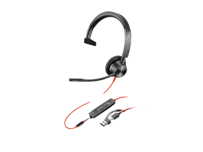 Poly Blackwire 3315 Monaural USB-C Headset +3.5mm Plug +USB-C/A Adapter