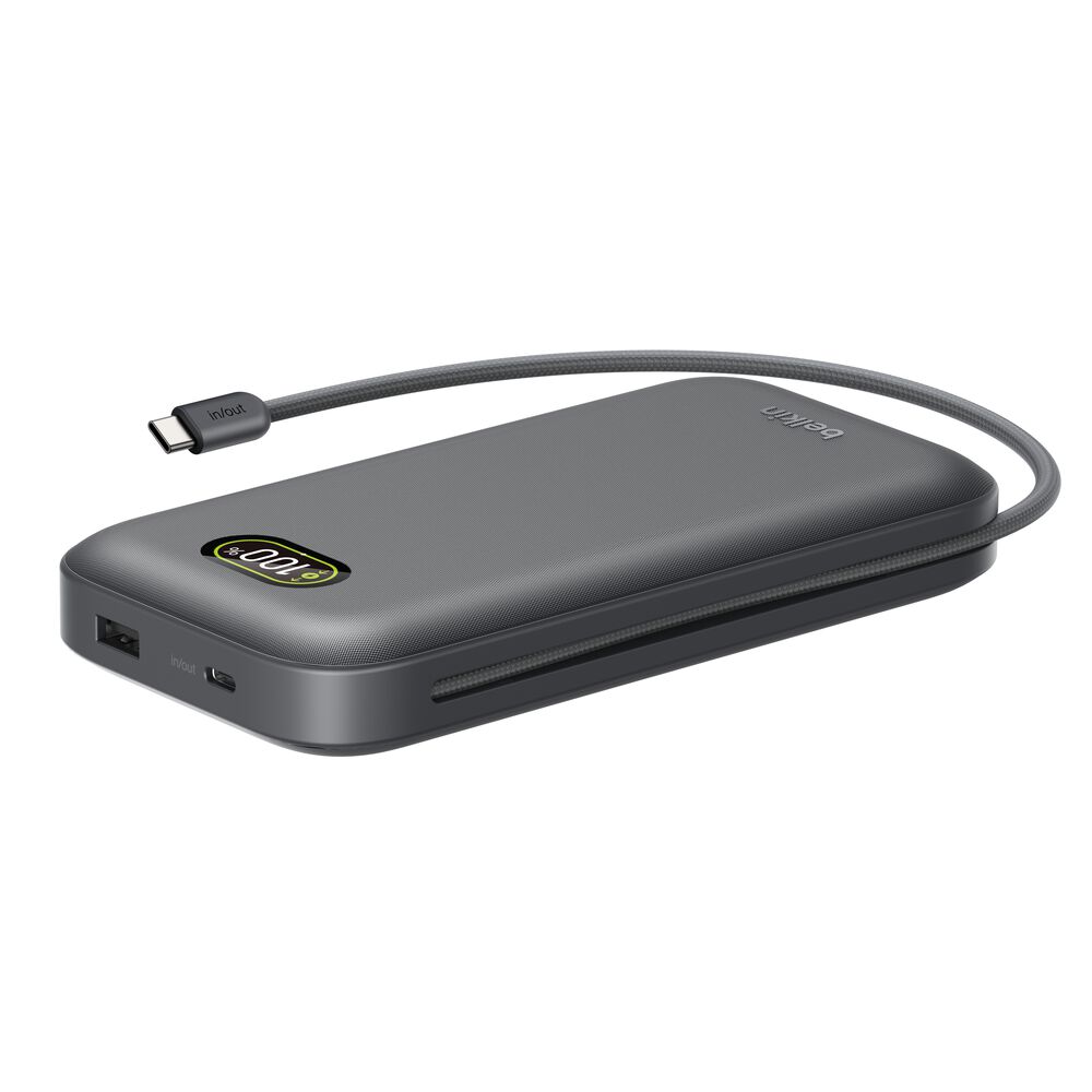 Belkin - UltraCharge Pro Power Bank 27 000 mAh with Integrated USB-C Cable 240 Watt - Charcoal