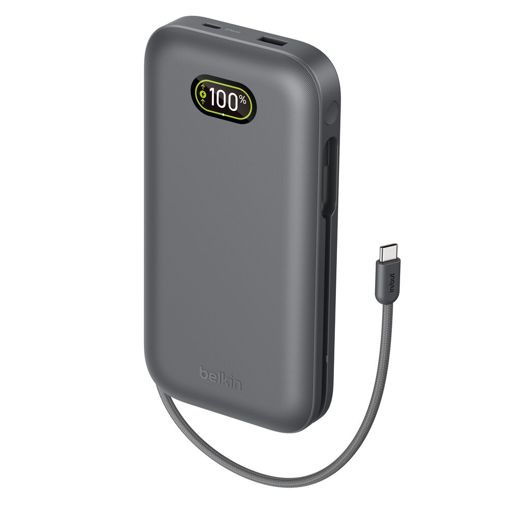 Belkin - UltraCharge Pro Power Bank 27 000 mAh with Integrated USB-C Cable 240 Watt - Charcoal