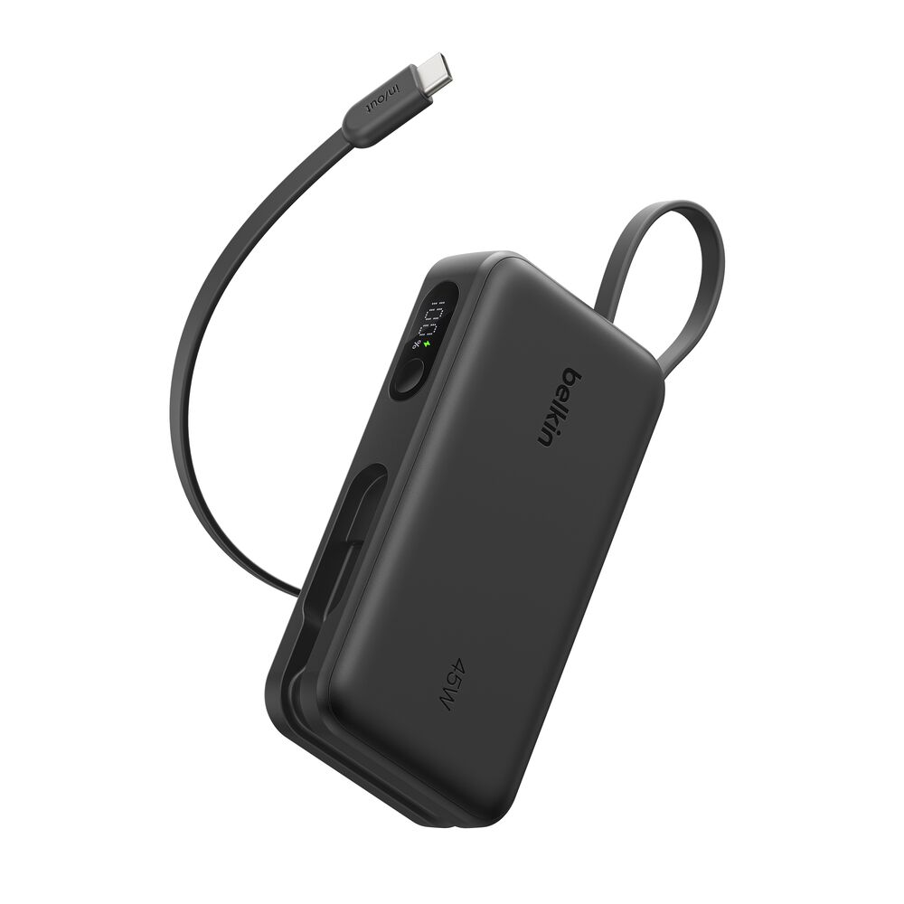 Belkin - UltraCharge Power Bank 10 000 mAh 45 Watt with Integrated Cable and Digital Display - Black
