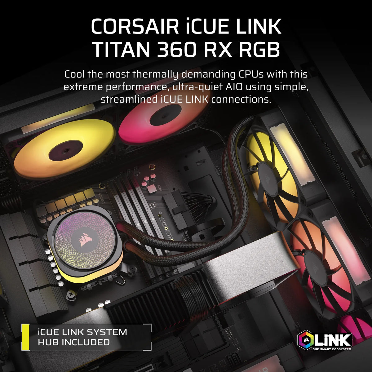 Corsair iCUE LINK TITAN 360 RX RGB Liquid CPU Cooler – RX120 RGB Fans – Fits Intel® LGA 1851/1700; AMD® AM5/AM4.