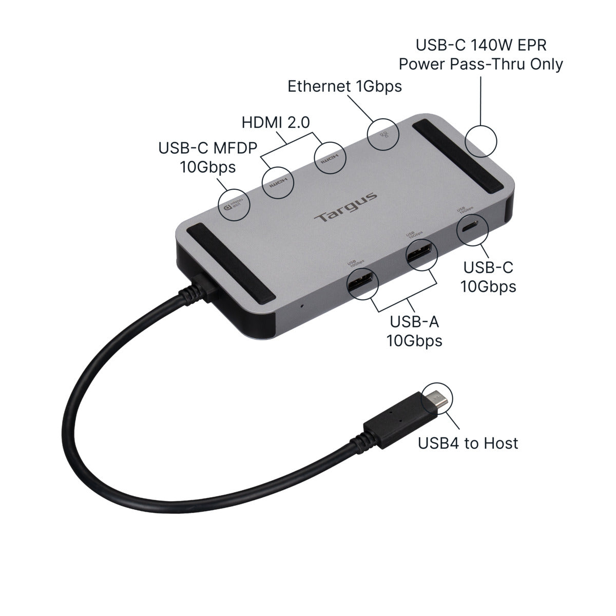 Targus - USB4 Dual Video Mobile Dock with 140 Watt EPR Pass-Through - Silver