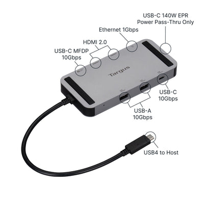 Targus - USB4 Dual Video Mobile Dock with 140 Watt EPR Pass-Through - Silver