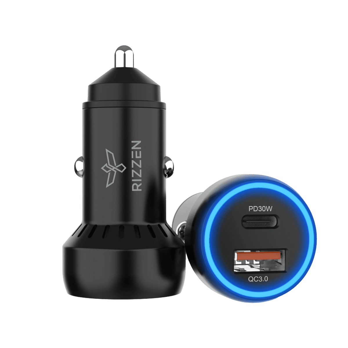 Rizzen 48W Rapid Vehicle Charger - Output: USB-A QC18W, USB Type-C PD 30W