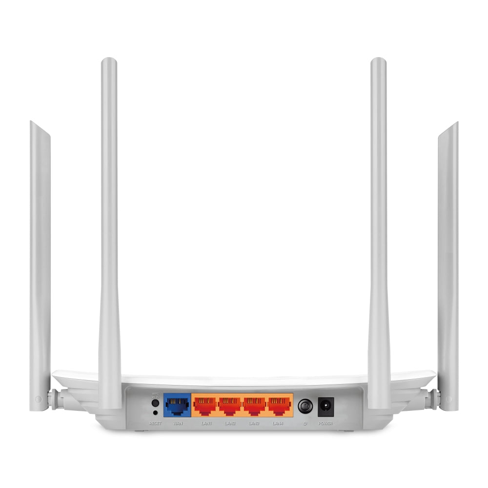 TP-Link AC1200 Dual-Band Wi-Fi Router SPEED: 300 Mbps at 2.4 GHz + 867 Mbps at 5 GHz SPEC: 4× Antennas, 1× 10/100M WAN Port + 4× 10/100M LAN Ports FEATURE: Router/Access Point/Range Extender Mode, IPv6 Supported, IPTV, Multi-EWAN, Multi-SSID, VPN Server