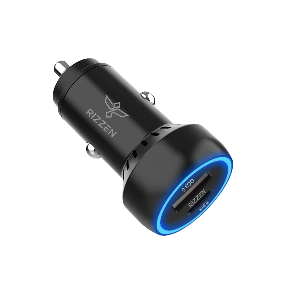Rizzen 48W Rapid Vehicle Charger - Output: USB-A QC18W, USB Type-C PD 30W