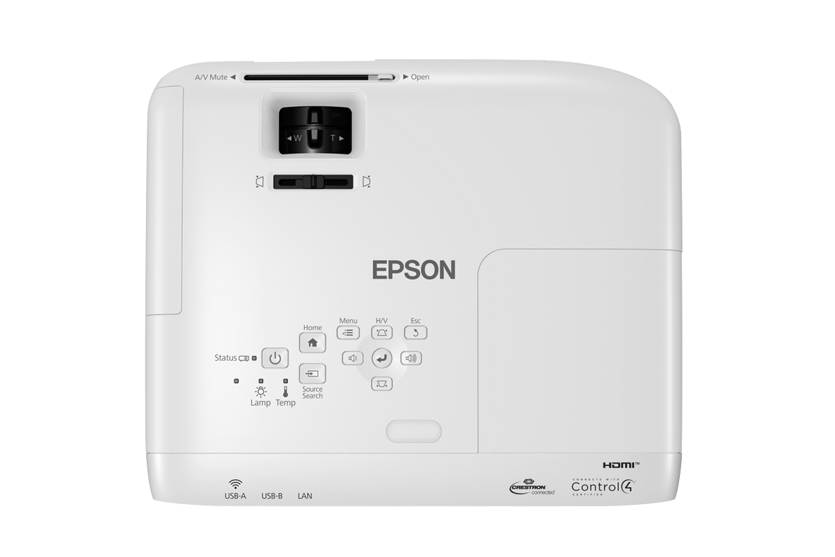 Epson 3800lm WXGA 1280x800 16:10 Lamp USB 2VGA 2HDMI RS-232C Wi-FiOptional LAN NoBag White Mobile/Install