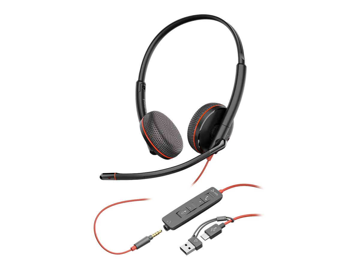 Poly Blackwire 3225 Stereo USB-C Headset +3.5mm Plug +USB-C/A Adapter (Bulk)