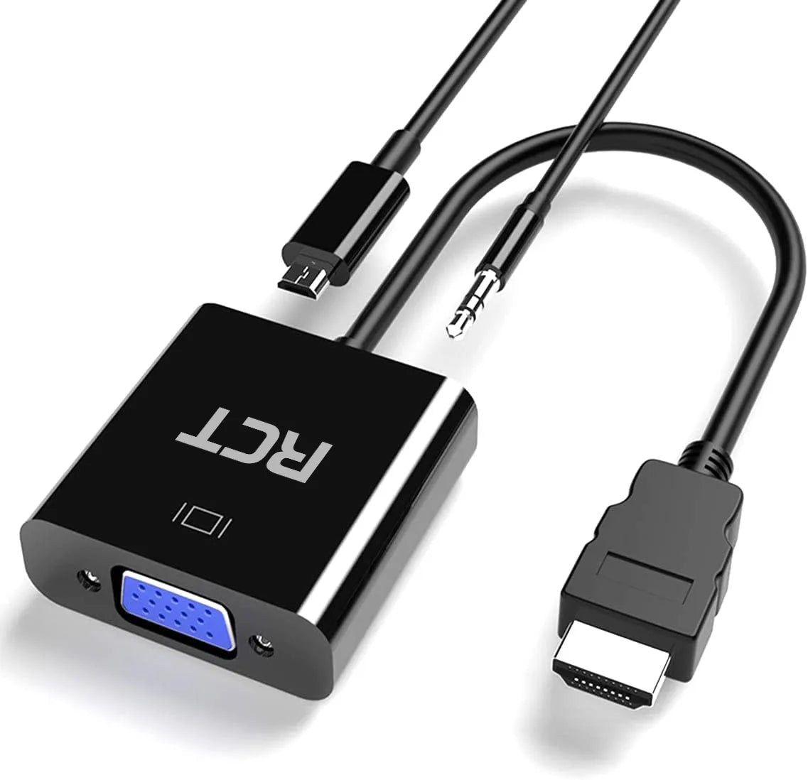 RCT HDMI (Male) to VGA (Female) Adapter with 3.5mm Audio Output | 1080p Full HD Video Converter