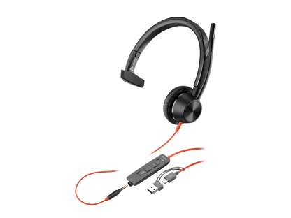 Poly Blackwire 3315 Monaural USB-C Headset +3.5mm Plug +USB-C/A Adapter