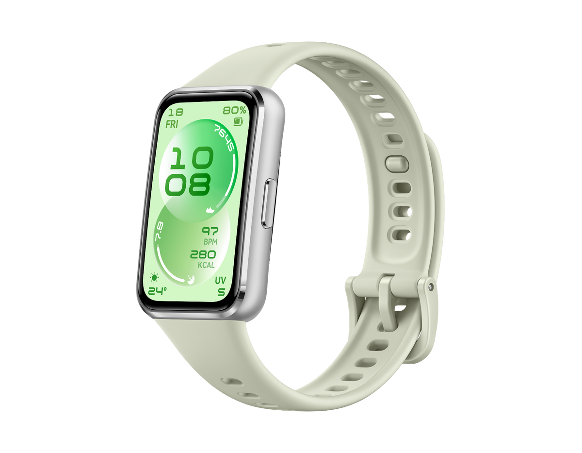 1.62 AMOLED colour Screen/ 286x482 pixels/ PPI 347/ Green Fluoroelastomer Strap/ length:130mm-210mm/ 5 ATM/ NO GPS/ 2.4GHz BT6.0 and BLE.5V/1A/ 55020GUL
