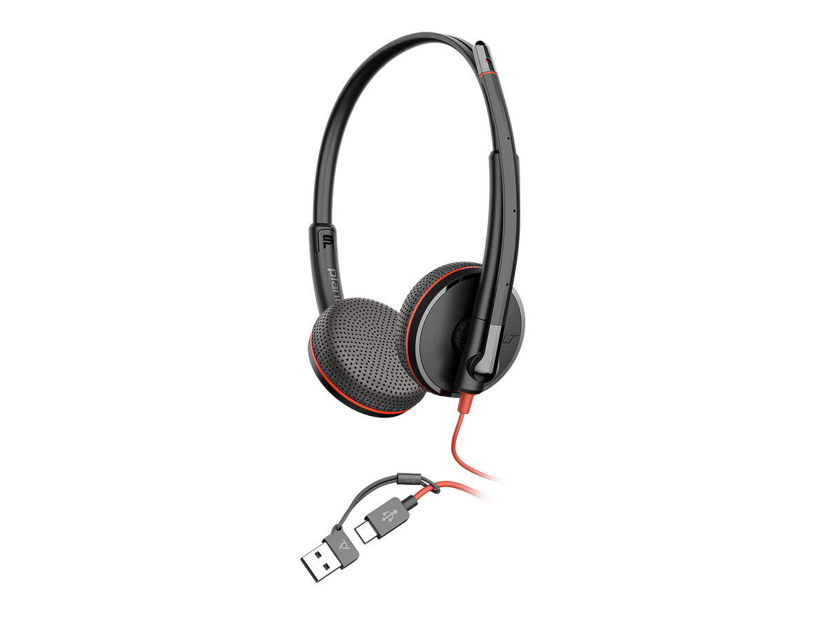 Poly Blackwire 3225 Stereo USB-C Headset +3.5mm Plug +USB-C/A Adapter (Bulk)
