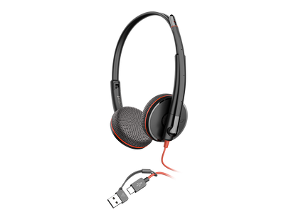 Poly Blackwire 3225 Stereo USB-C Headset +3.5mm Plug +USB-C/A Adapter (Bulk)