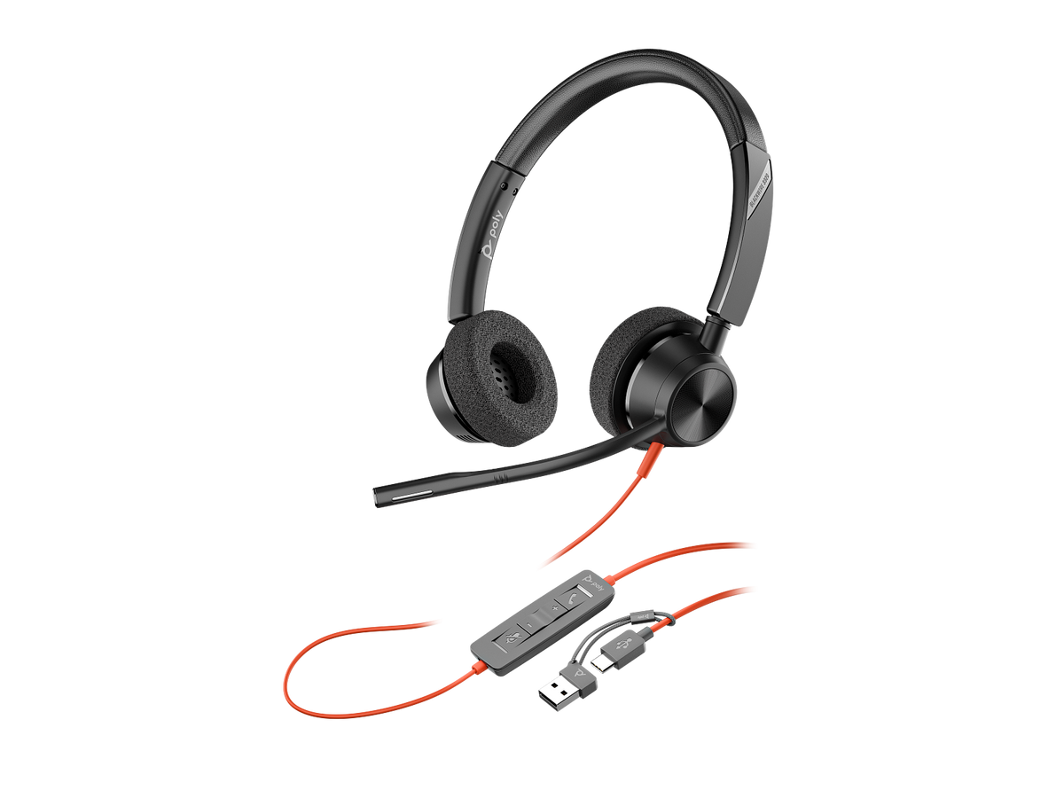 Poly Blackwire 3320 Stereo Microsoft Teams Certified USB-C Headset +USB-C/A Adapter