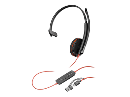 Poly Blackwire C3215 MONO Corded Headset (USB-C) + 3.5mm Plug + USB-C/A Adapter (UC & Microsoft)