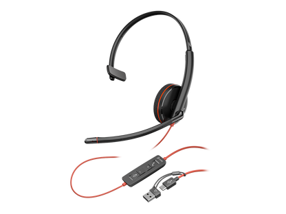 Poly Blackwire C3215 MONO Corded Headset (USB-C) + 3.5mm Plug + USB-C/A Adapter (UC & Microsoft)
