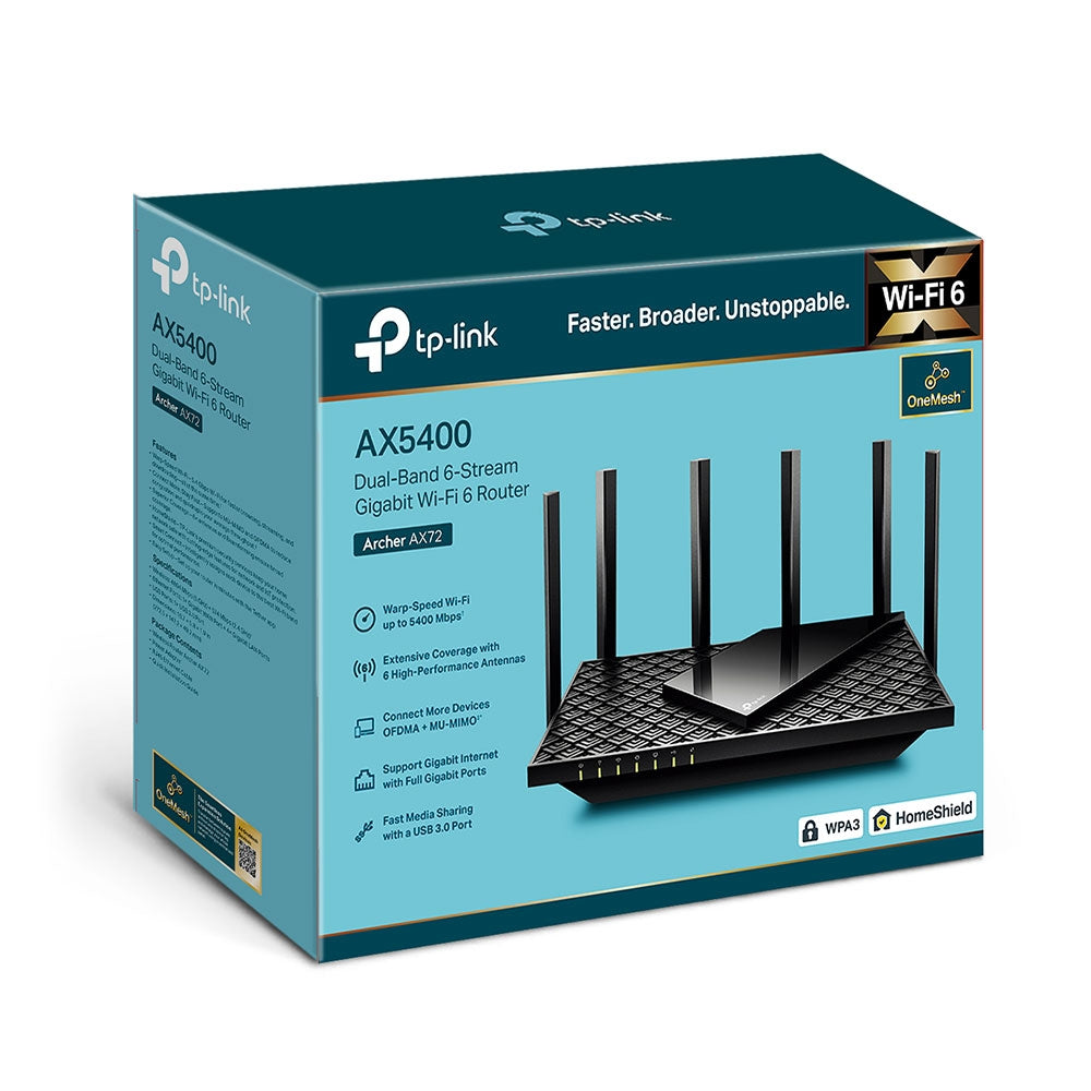 TP-Link AX5400 Dual-Band Wi-Fi 6 Router 5.4 Gbps 1×1G/WAN + 4×1G Ports 6× Antennas USB 3.0 MU-MIMO