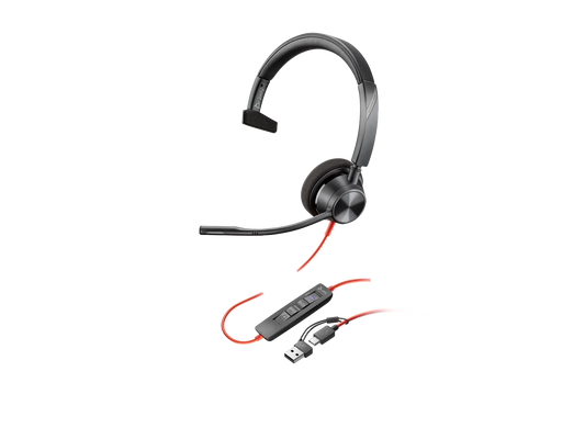 Poly Blackwire 3310 Monaural Microsoft Teams Certified USB-C Headset +USB-C/A Adapter